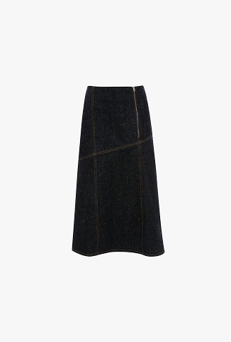 Panelled Denim Midi Skirt In Indigo