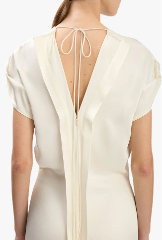 Twist Shoulder Dress In Ivory