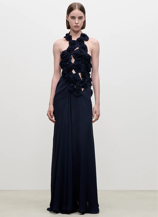 Cut Out Applique Gown In Navy