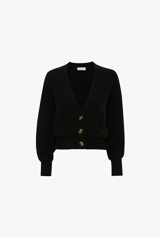Cable Pocket Cardigan In Black