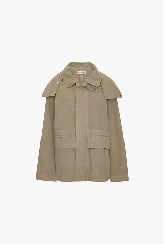 Hooded Utlity Jacket In Stone Grey