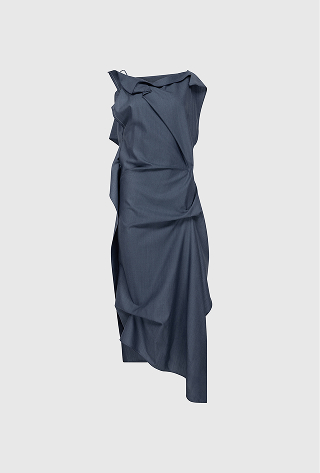 Draped Midi Dress In Blue