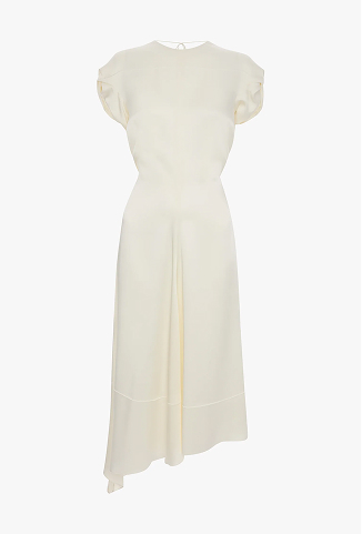 Twist Shoulder Dress In Ivory