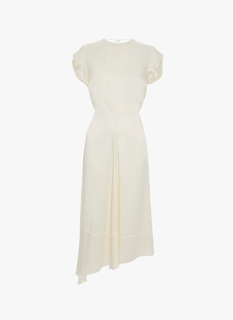 Twist Shoulder Dress In Ivory