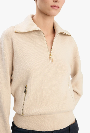 Half-Zip Milano Jumper In Pale Rose