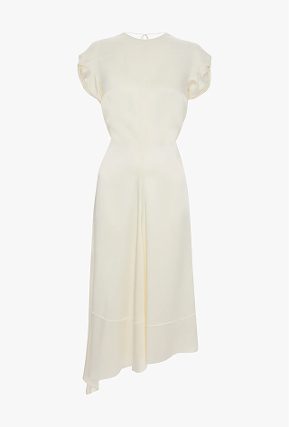 Twist Shoulder Dress In Ivory