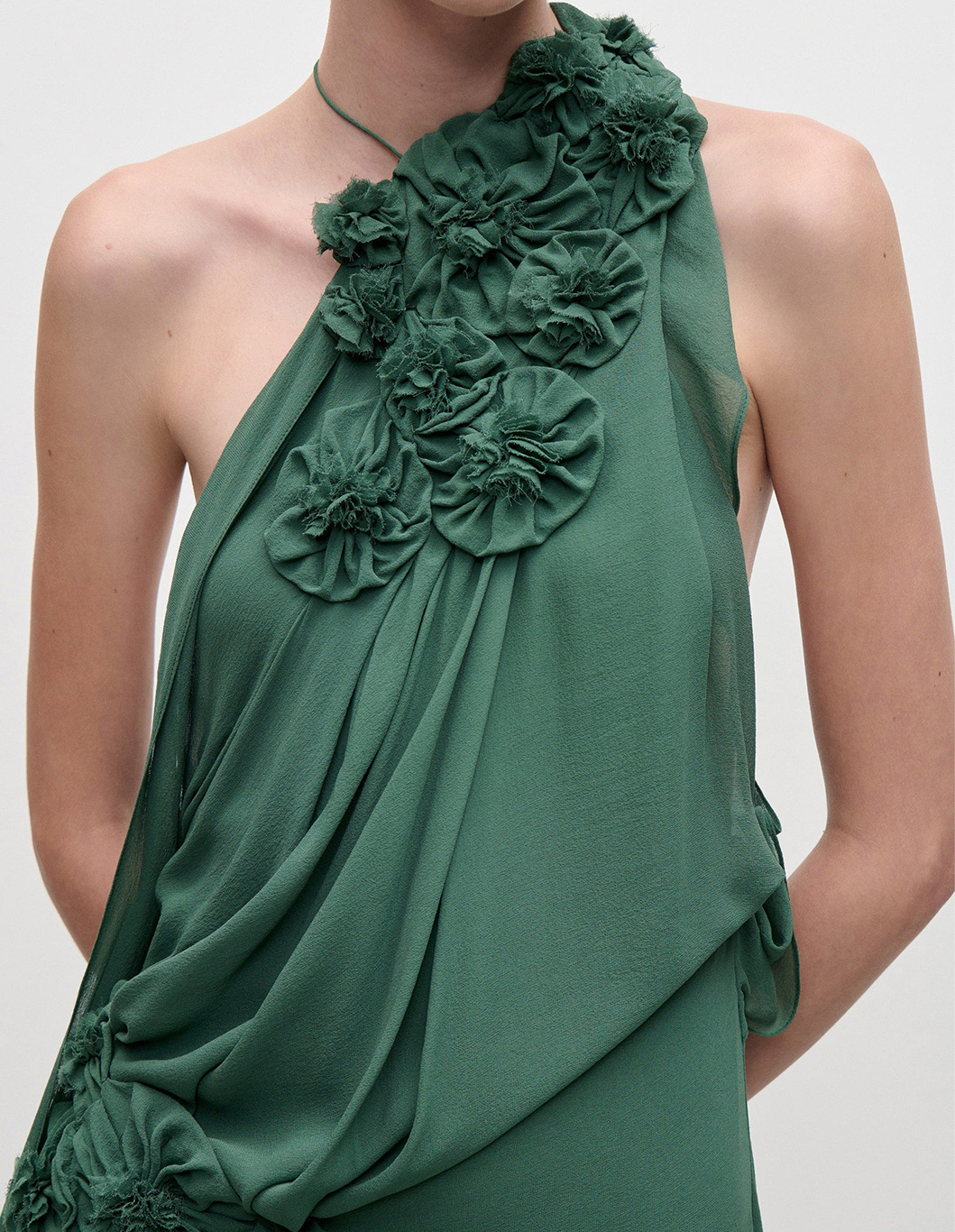 Pleated Applique Gown In Green