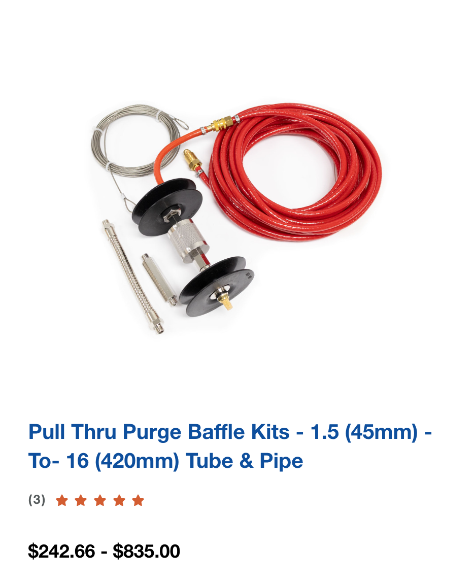 Pull Thru Purge Baffle Kits - 1.5 (45mm) -to- 16 (420mm) Tube & Pipe