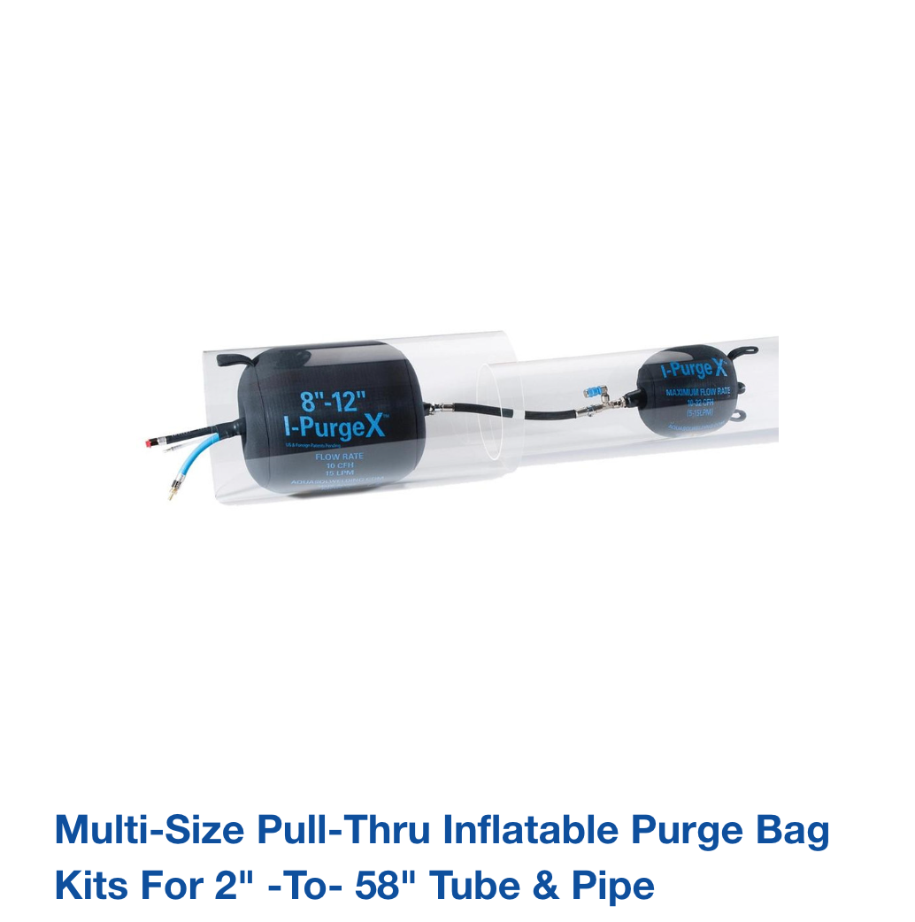 Multi-Size Pull-Thru Inflatable Purge Bag Kits For 2" -to- 58" Tube & Pipe