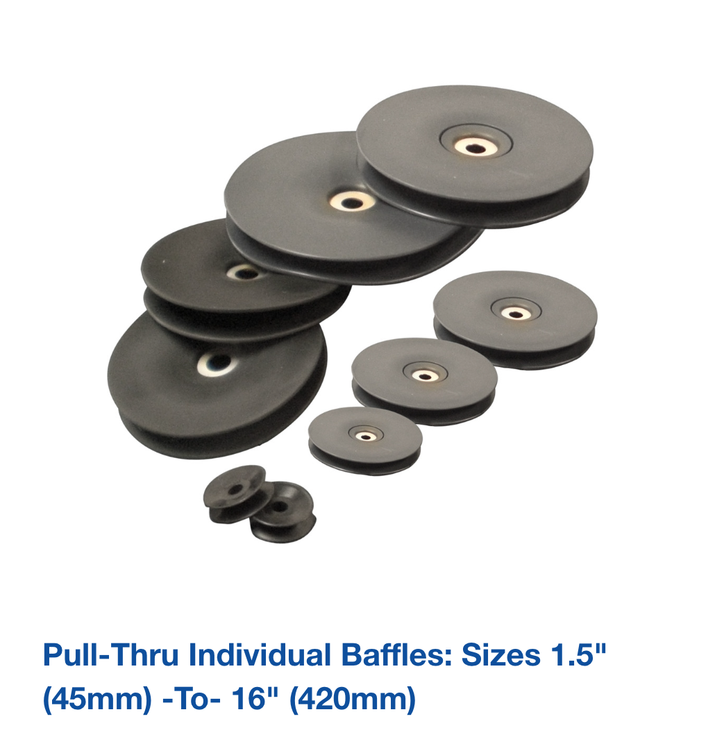 Pull-Thru Individual Baffles: Sizes 1.5" (45mm) -to- 16" (420mm)