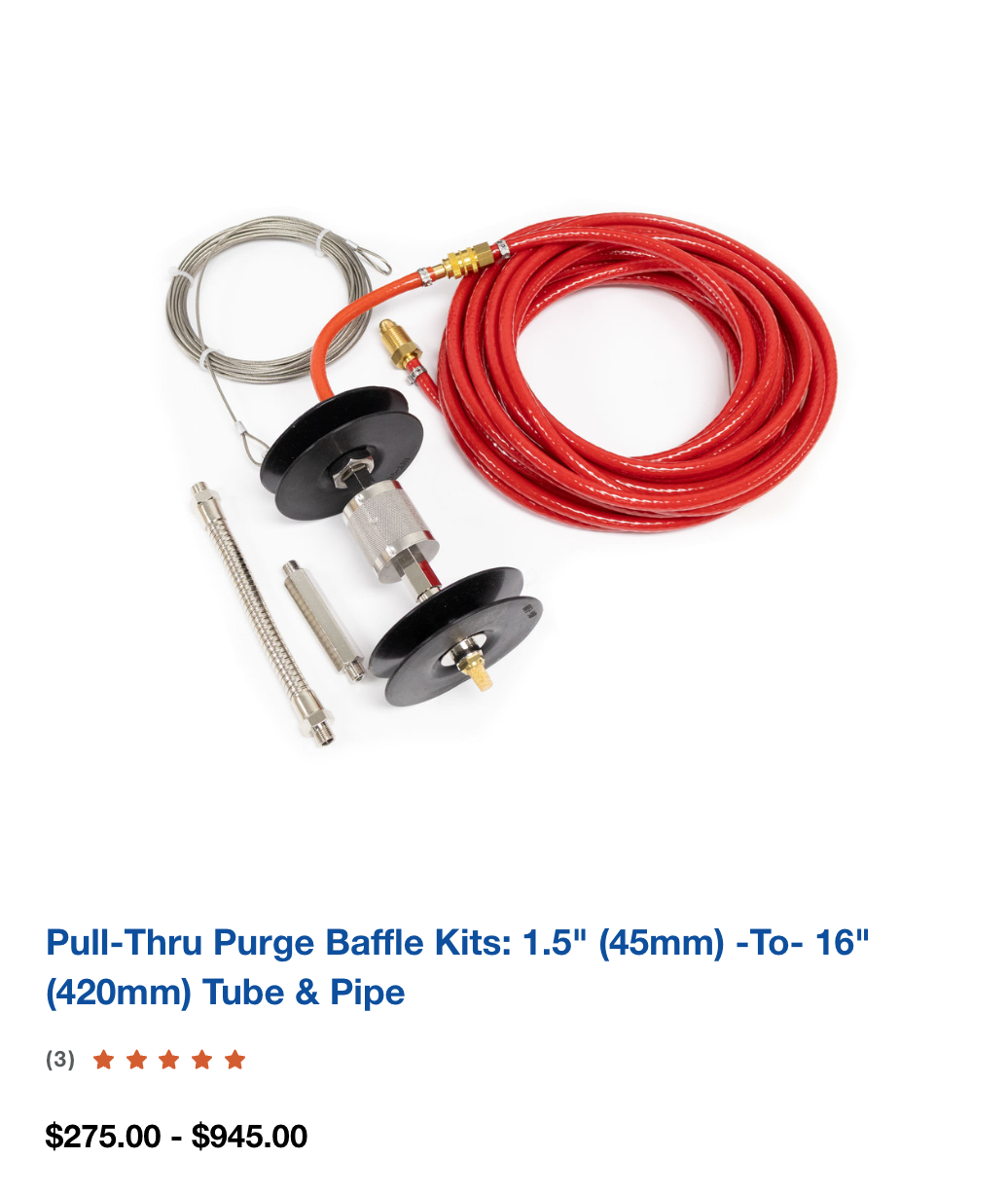 Pull-Thru Purge Baffle Kits: 1.5" (45mm) -to- 16" (420mm) Tube & Pipe