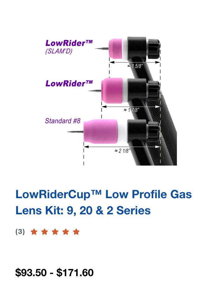 LowRiderCup™ Low Profile Gas Lens Kit: 9, 20 & 2 Series