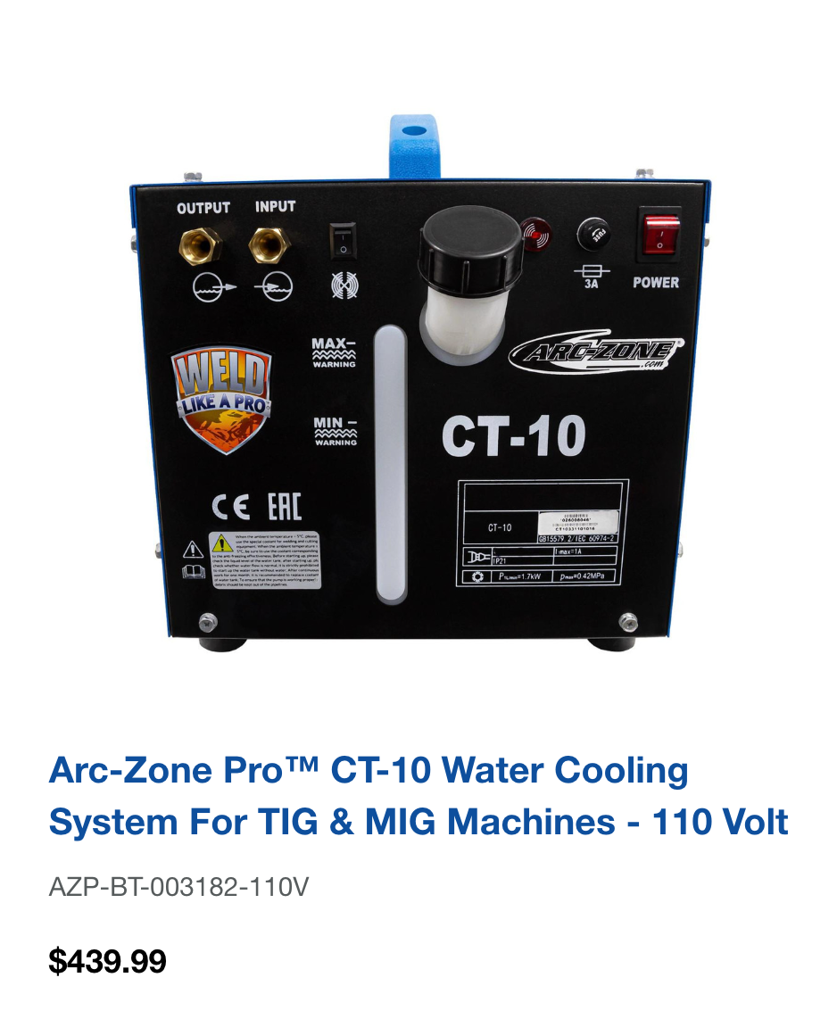 Arc-Zone Pro™ CT-10 Water Cooling System for TIG & MIG Machines - 110 Volt