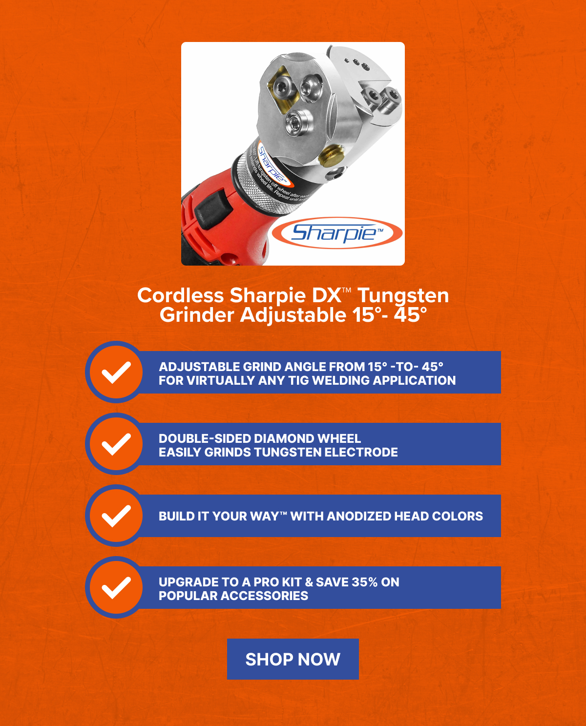 Cordless Sharpie DX™ Tungsten Grinder Adjustable 15°- 45°