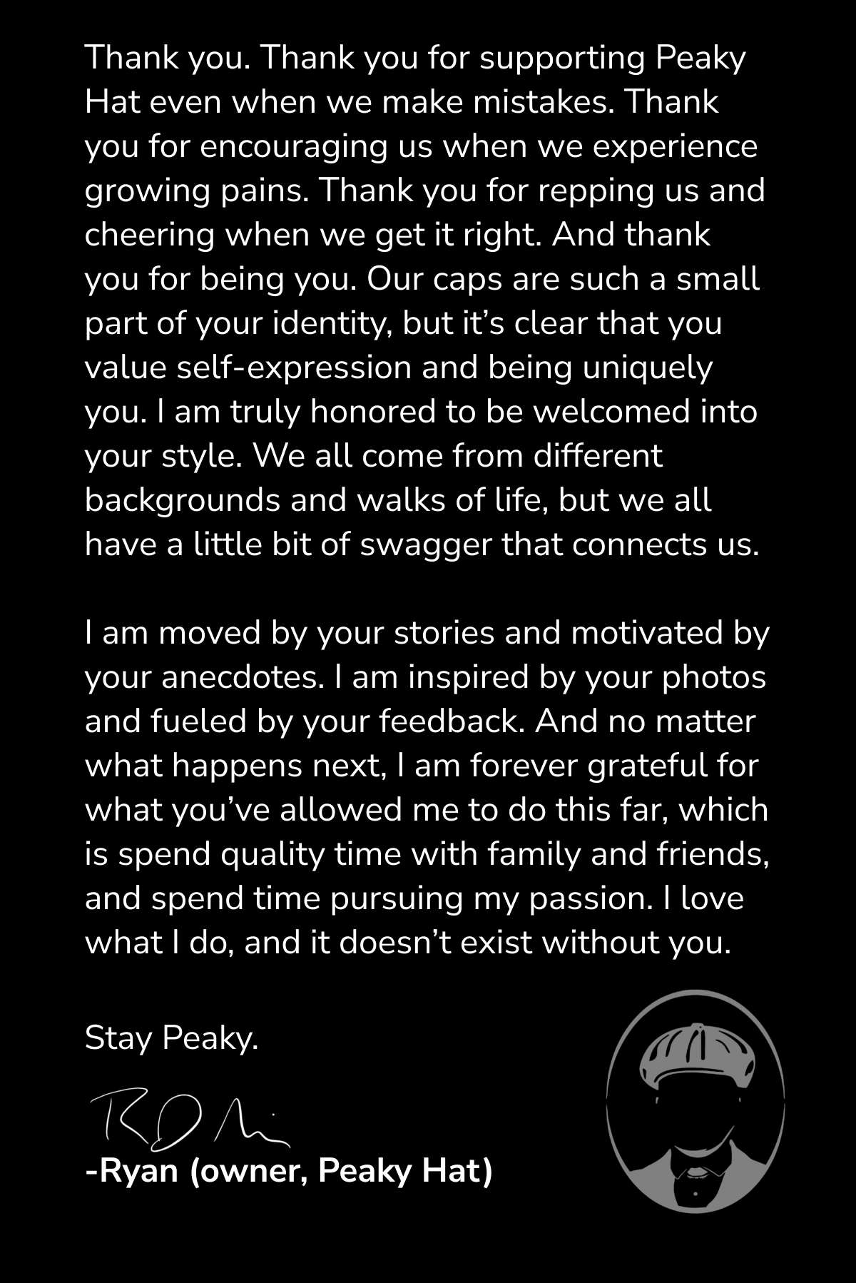 Thank you for supporting Peaky Hat