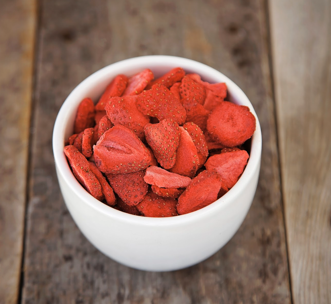 A close up of dehydrated strawberries