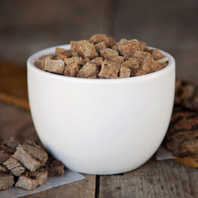 A close up of beef dices