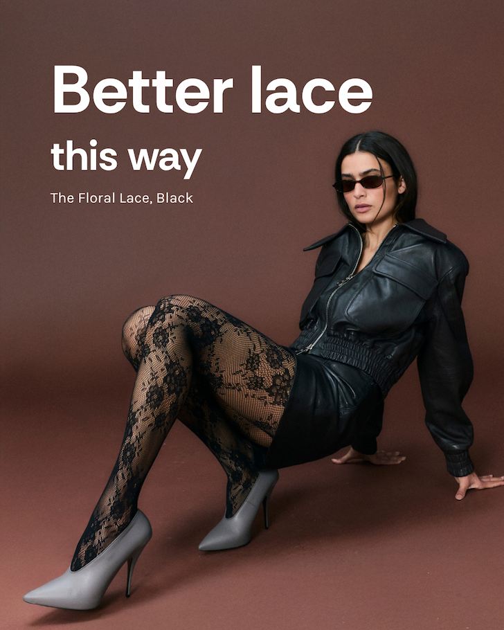 Model wears The Floral Lace Tights by Heist Studios