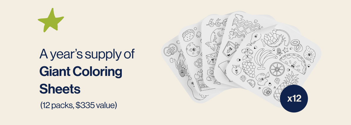 A year's supply of Giant Coloring Sheets (12 packs, $335 value)