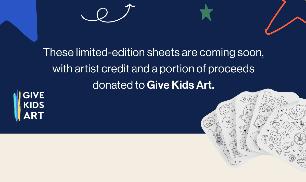 These limited-edition sheets are coming soon, with artist credit and a portion of proceeds donated to Give Kids Art.
