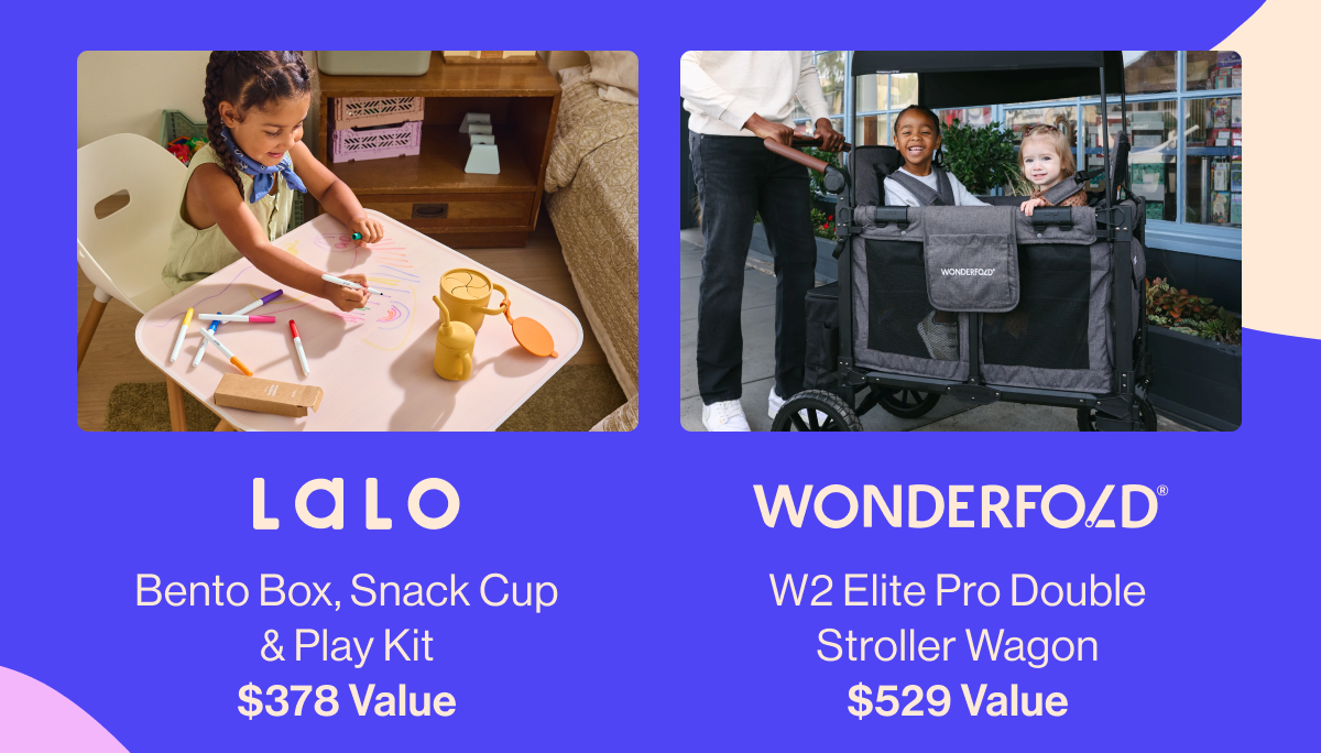 Lalo. Bento Box, Snack Cup & Play Kit $378 Value & WonderFold W2 Elite Pro Double Stroller Wagon $529 Value 