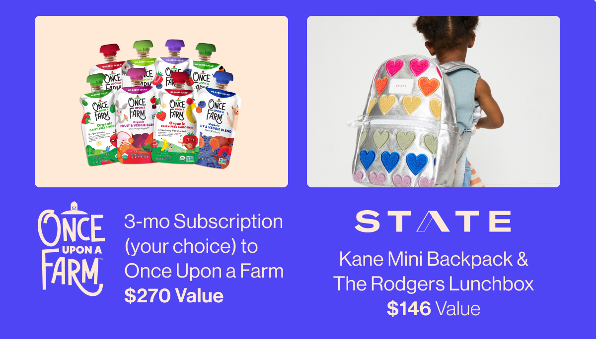 Once Upon A Farm 3-mo Subscription (your choice) to Once Upon a Farm $270 Value & STATE OF BAGS Kane Mini Backpack & The Rodgers Lunchbox $146 Value 