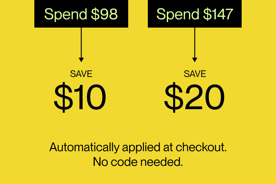 Automatically applied at checkout. No code needed.