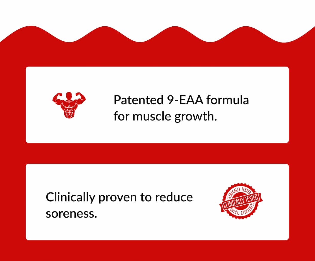 Patented 9-EAA formula for muscle growth and clinically proven to reduce soreness.
