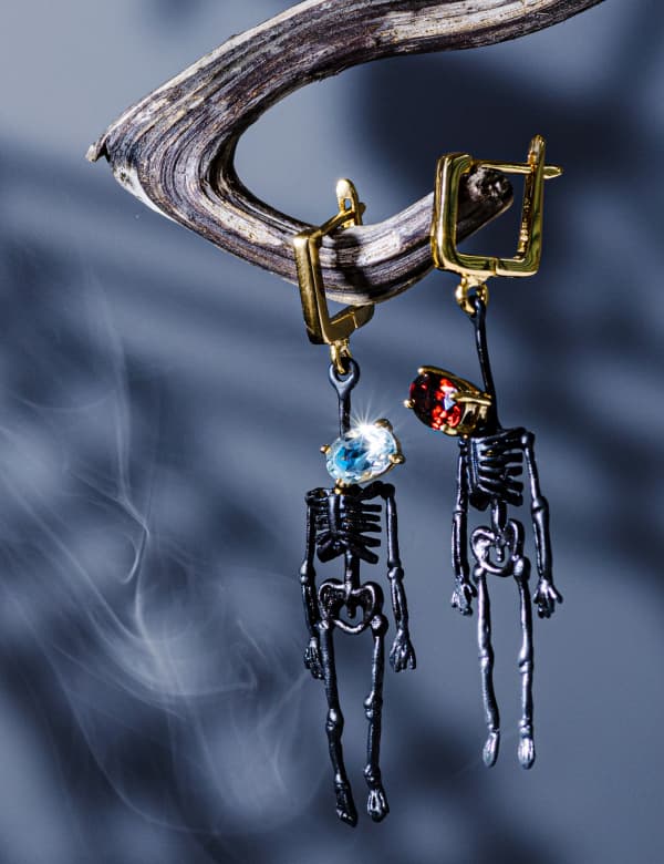 Angleter Iconic Topaz and Garnet Silver Earrings in Black Anthracite and 18K Gold