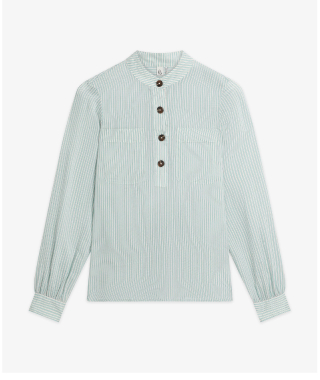 Silk Stripe Grandad Collar Blouse