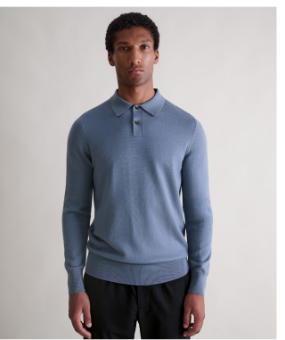 Fine Merino Polo Jumper in Steel Blue