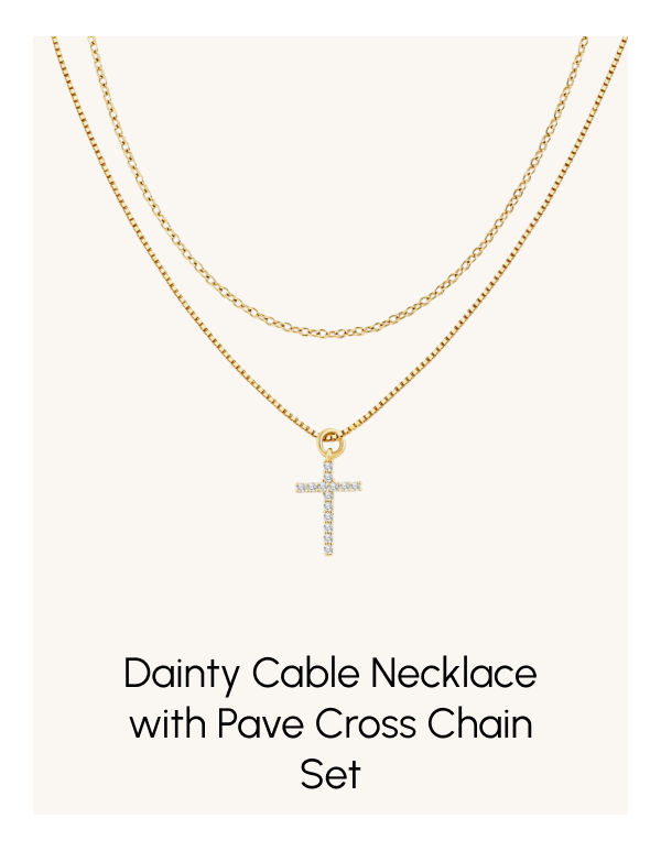 Dainty Cable Necklace with Pave Cross Chain Set
