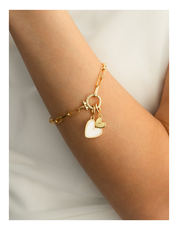 Mother of Pearl Initial Heart Charm Bracelet