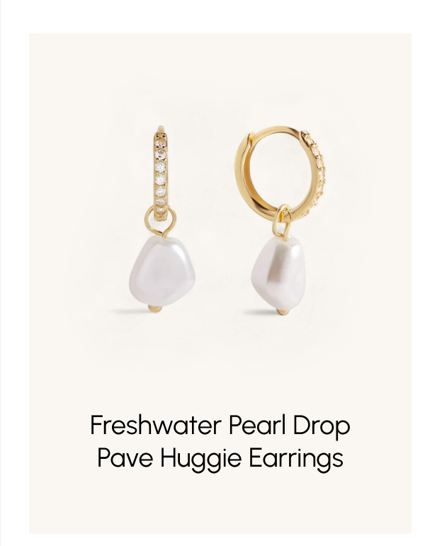 Freshwater Pearl Drop Pave Huggie Earrings
