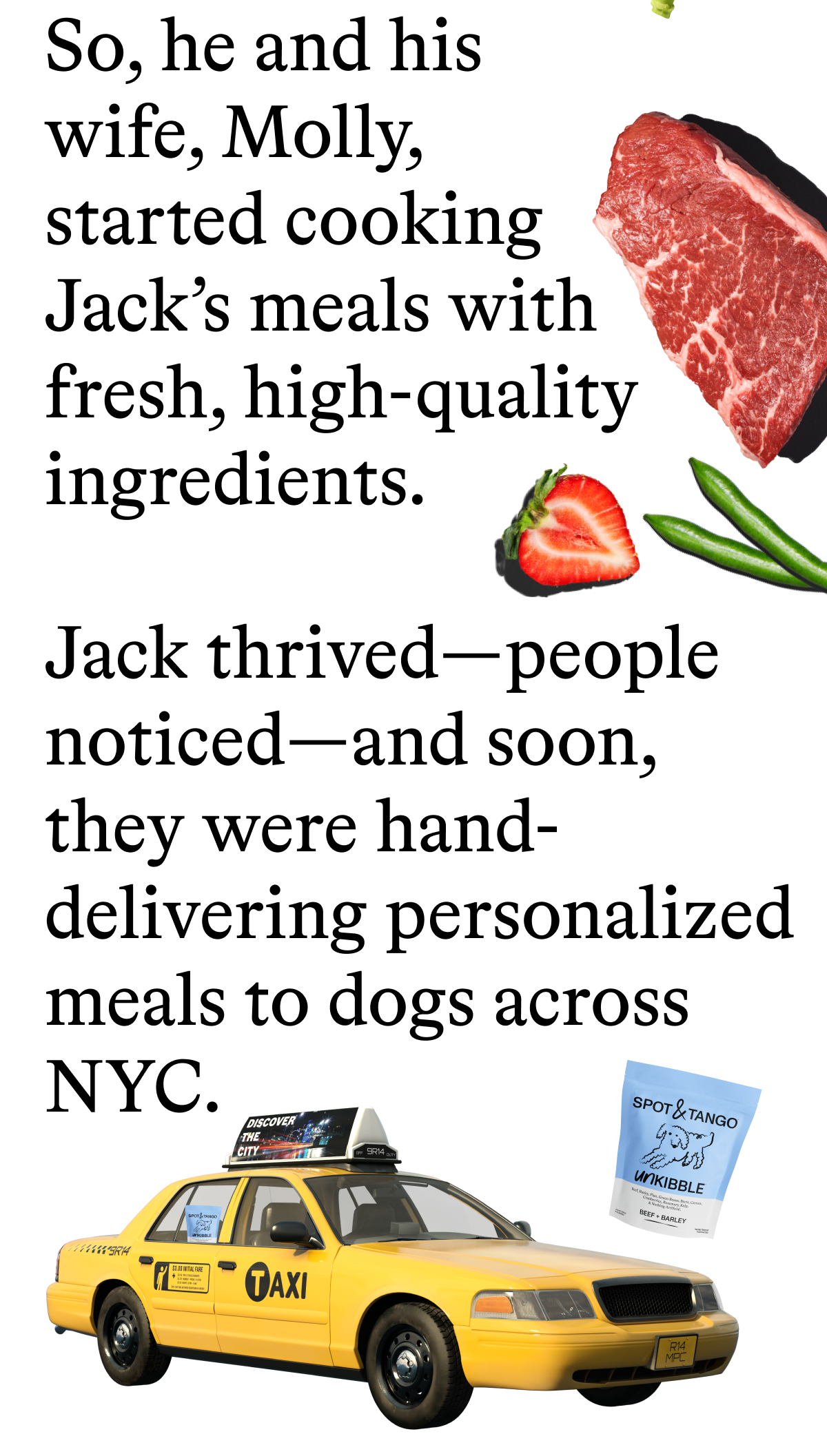 So, he and his wife, Molly, started cooking Jack's meals with fresh, high-quality ingredients. Jack thrived - people noticed - and soon, they were hand-delivering personalized meals to dogs across NYC.