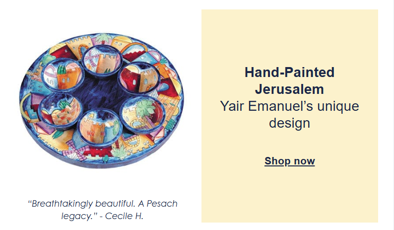 Hand-Painted Jerusalem Seder Plate with Six Bowls by Yair Emanuel