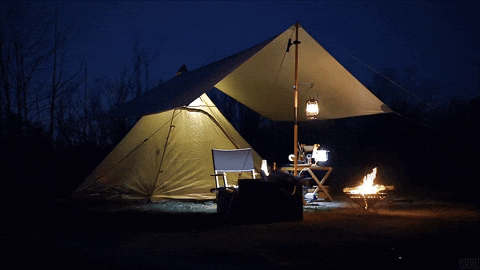 Tent glamping animation with a cozy outdoor atmosphere
