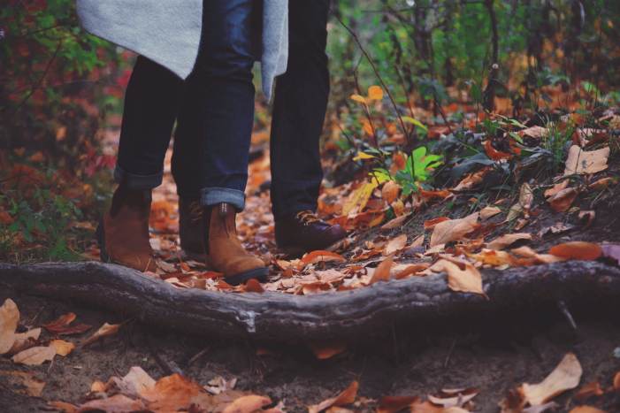 Autumn hiking scenery with colorful leaves