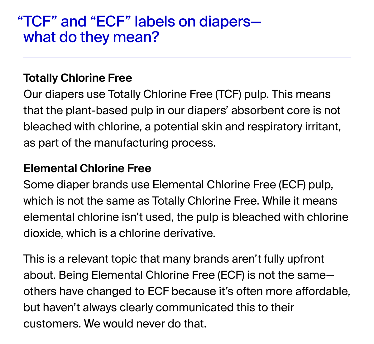 TCF and ECF labels on diapers-what do they mean?