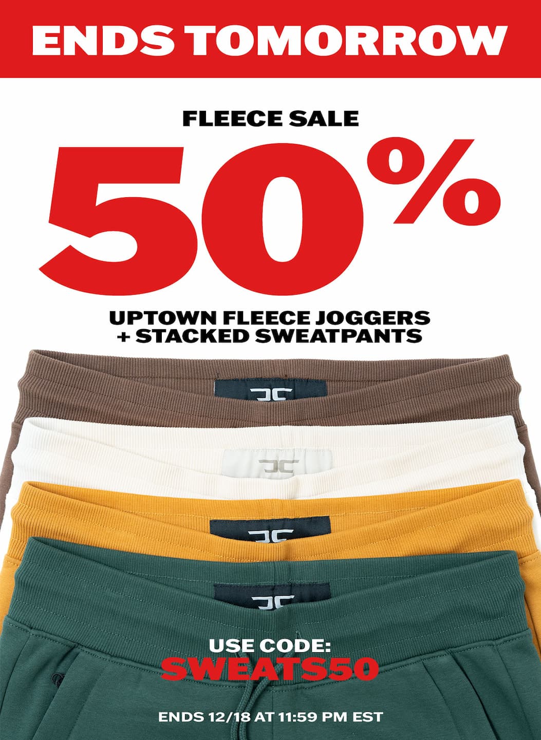 50% off Uptown Fleece Joggers + Stacked Sweatpants with code SWEATS50