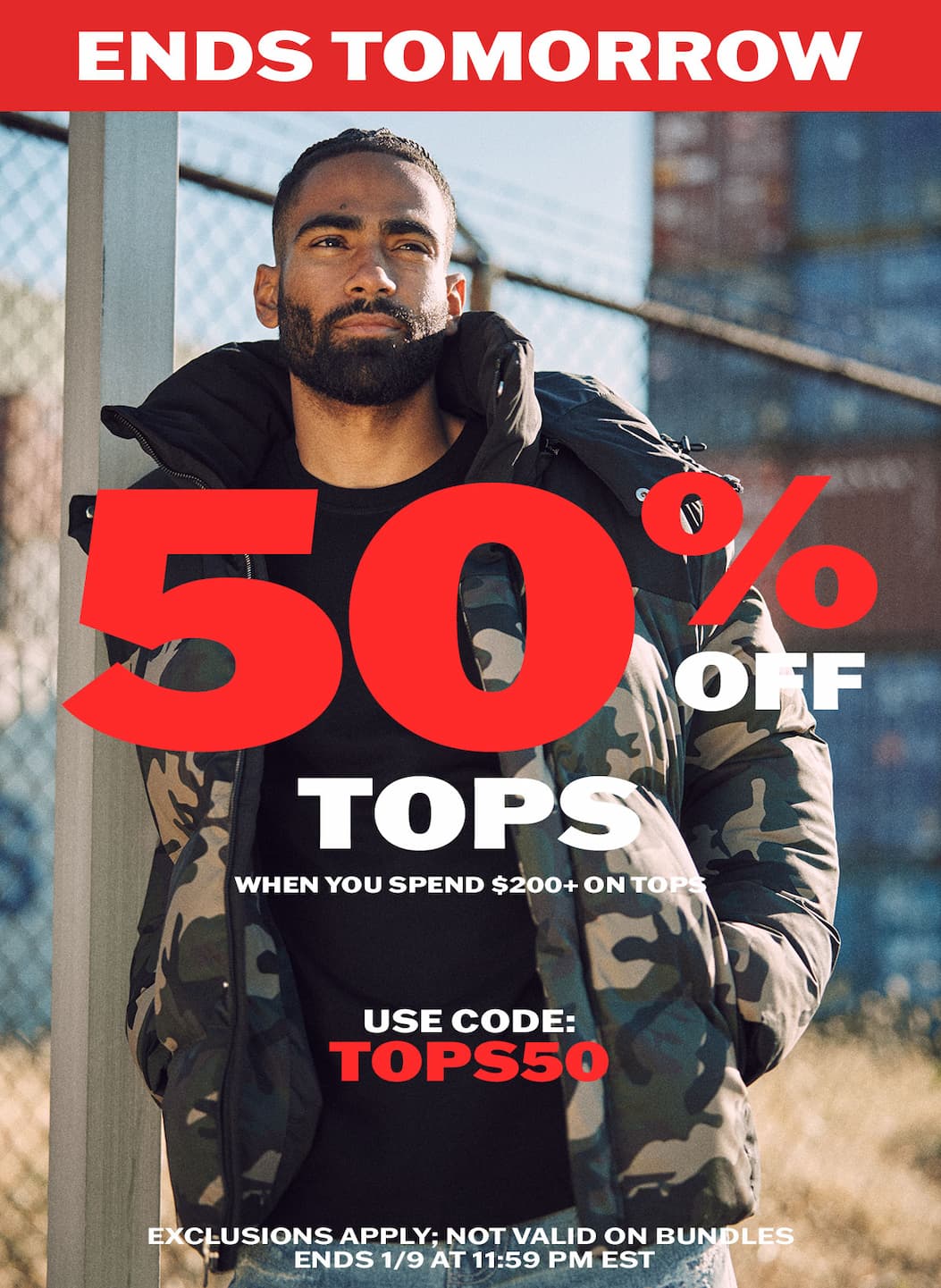 Save 50% off tops when you spend $200+ on tops