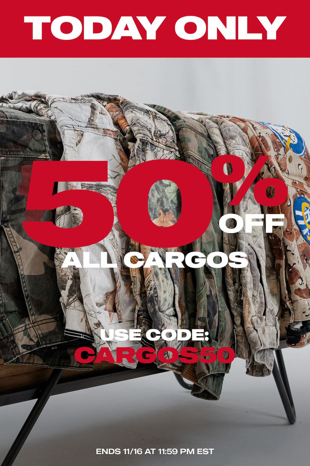 50% off cargos with code CARGOS50