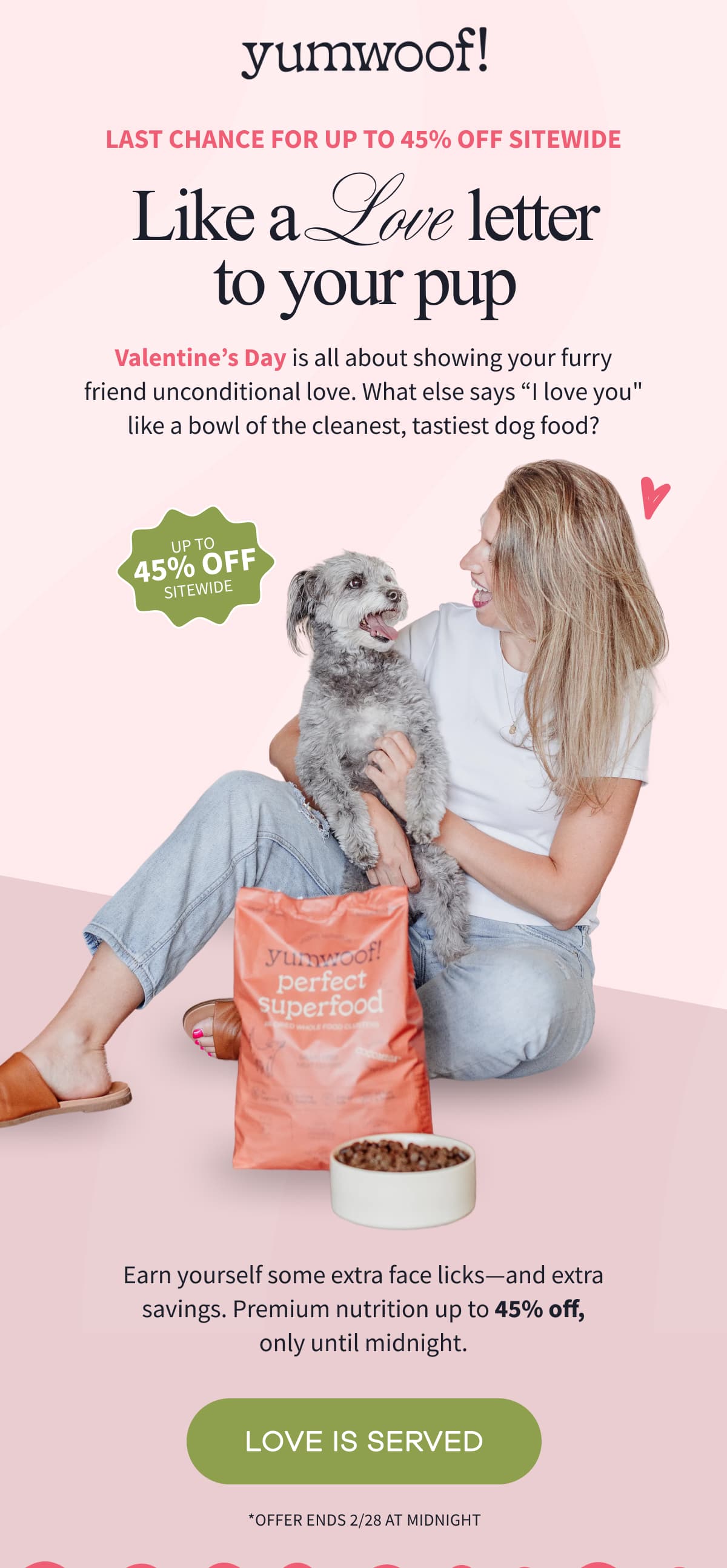 yumwoof! | Last Chance for Up to 45% Off Sitewide | Like a Love Letter to Your Pup | Valentine's Day is all about showing your furry friend unconditional love. What else says 
