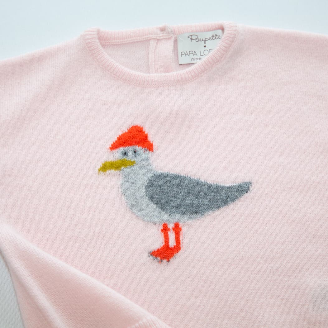 Ausschnitt Pullover mit Möwen-Intarsie