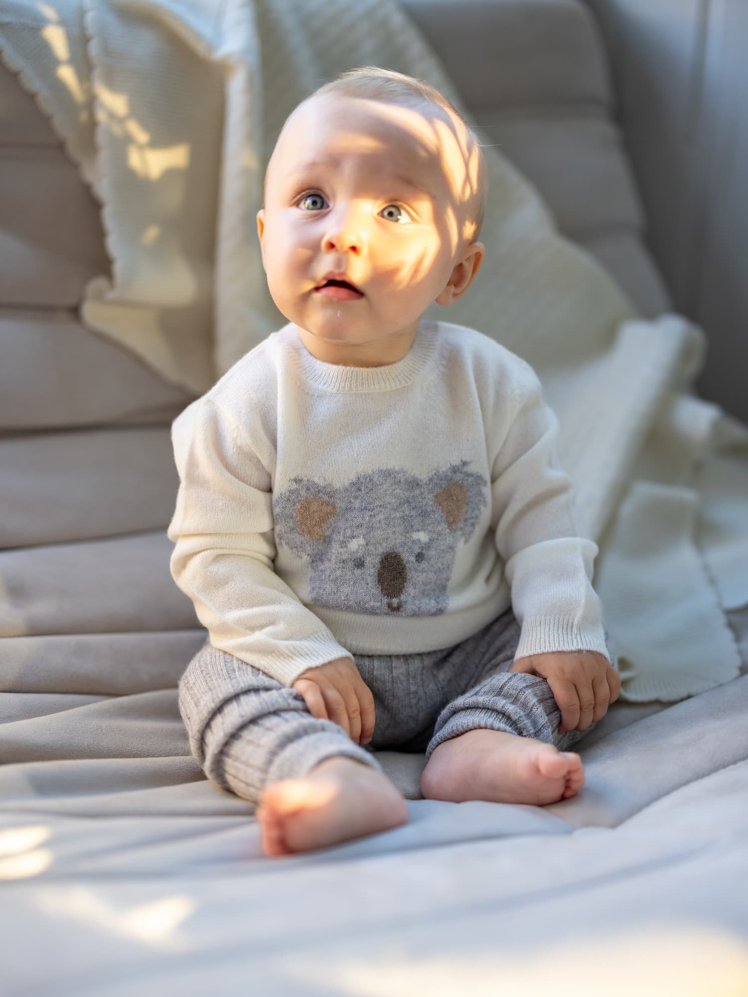 Baby sitzend mit Kaschmirpullover KOALA