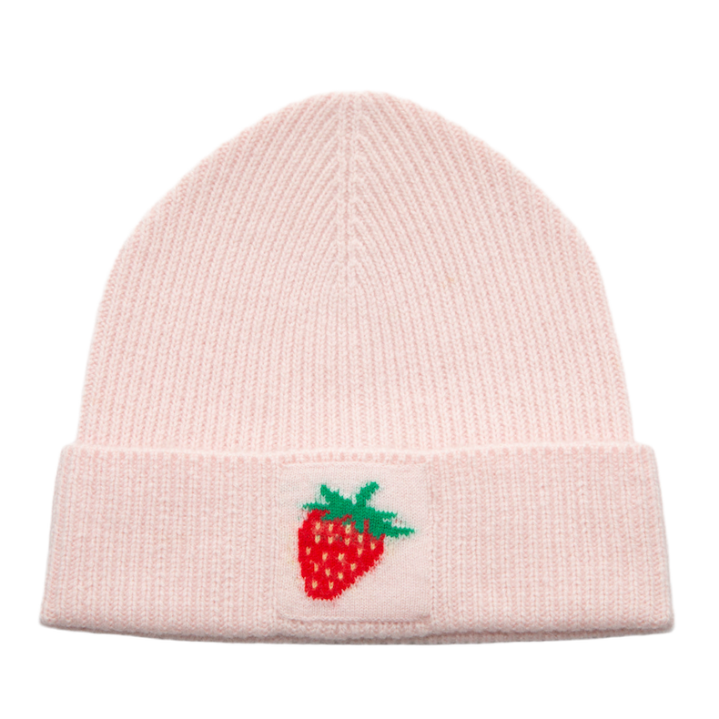 Kaschmirmütze mit Erdbeer-Intarsie