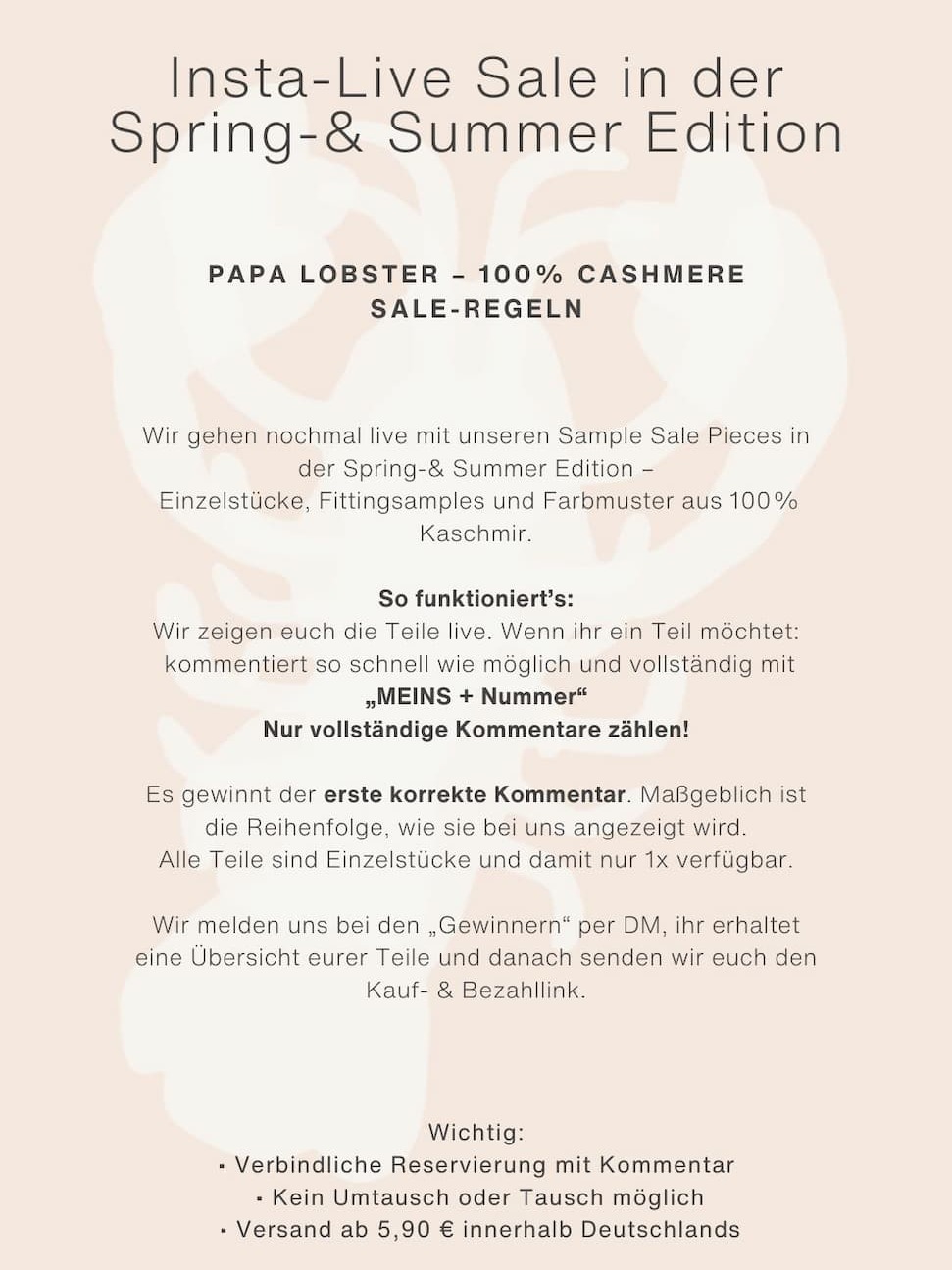 PAPA LOBSTER Atelier Insta Live Sample Sale