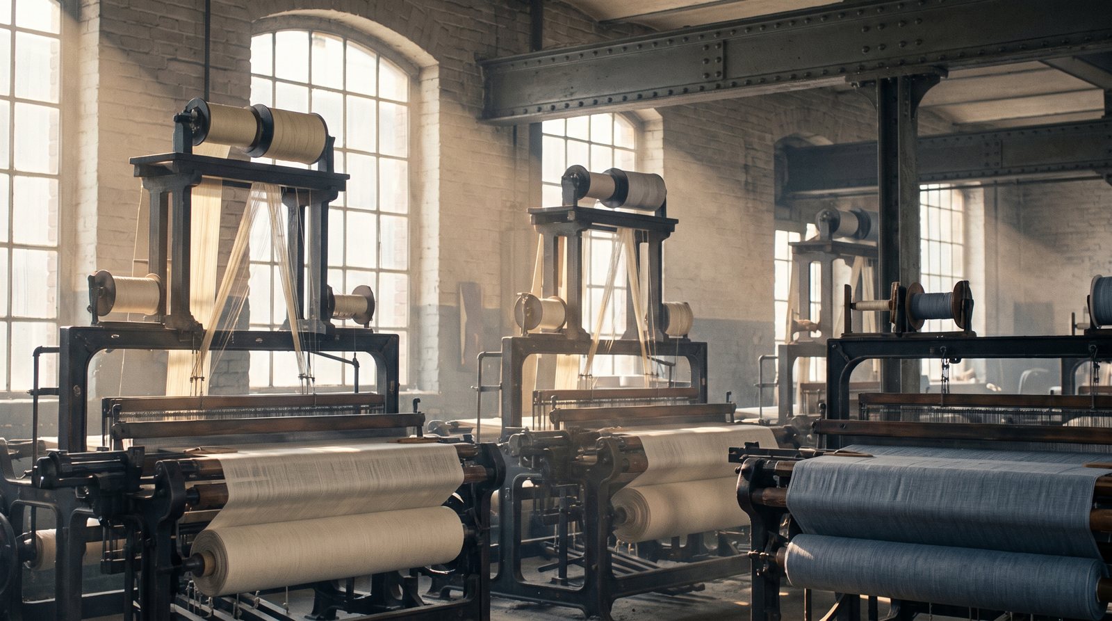 Silk and linen on the looms of a 1920s German textile mill