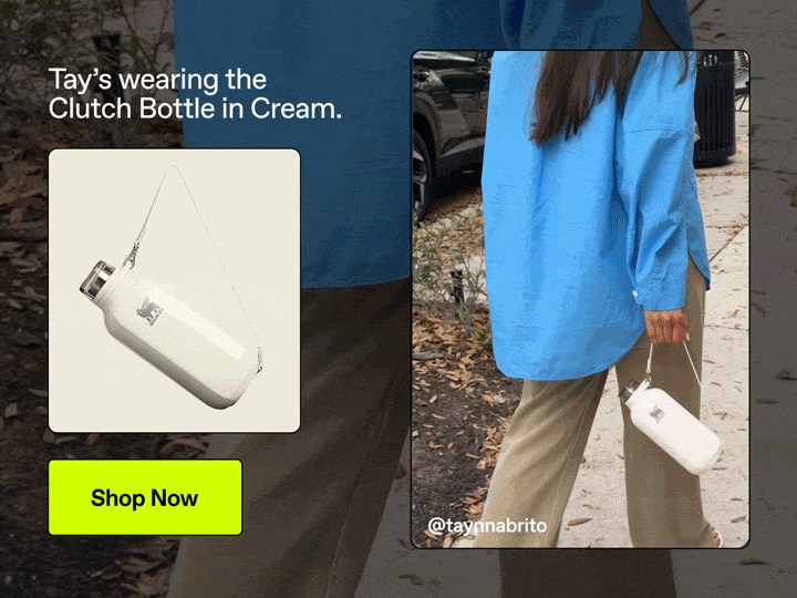 Tay's wearing the Clutch Bottle in Cream.