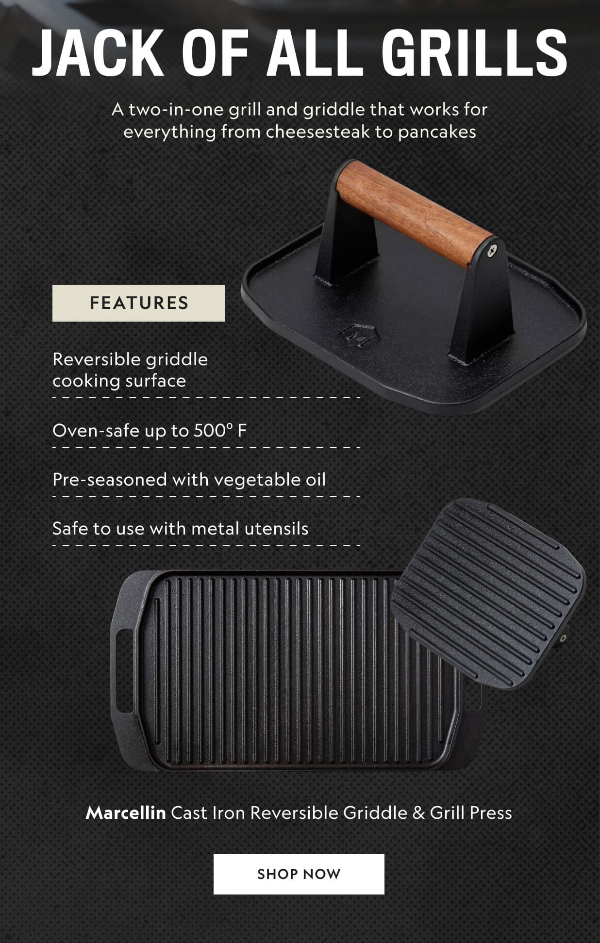 Marcellin Cast Iron Reversible Griddle & Grill Press